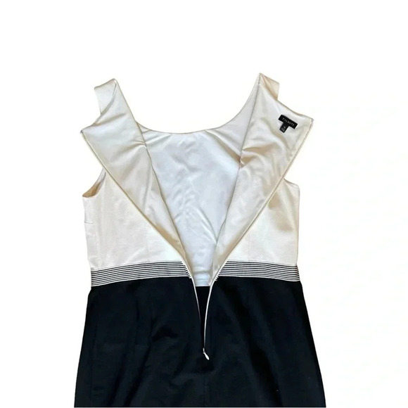 Talbots Black Cream Ponte Grosgrain Trim Sheath Dress Sleeveless Round Neck 10 - Picture 9 of 13